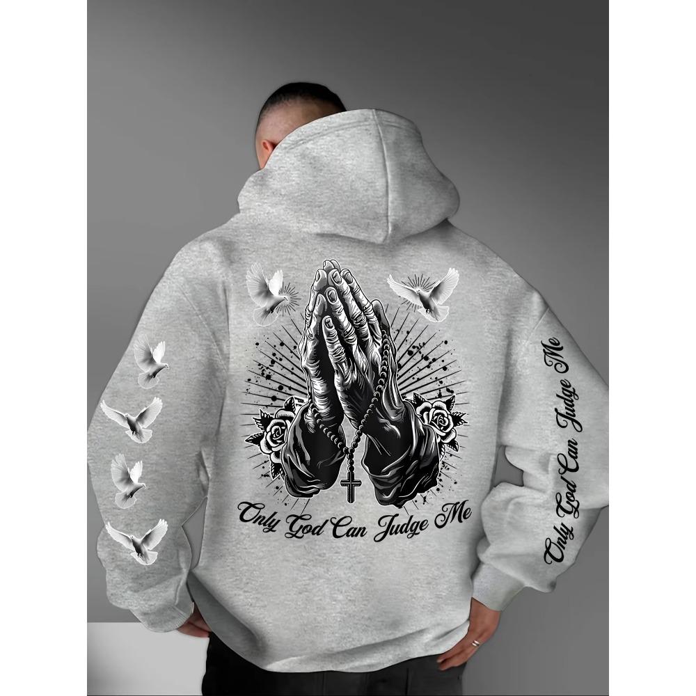 Only God Can Judge Me Praying Hands Dove Cross Graphic Hoodie Men Women Vintage Gothic Streetwear Pullover Sweatshirt Harajuku Hip Hop Daily Wear Top