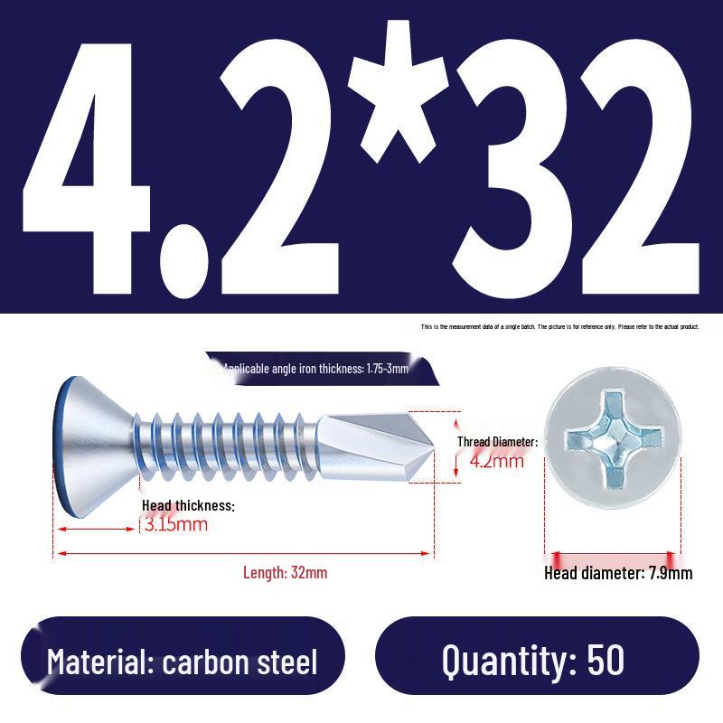 Phillips Flat Head Blue Zinc Plated Stainless Steel Self-Drilling & Self-Tapping Screws M3.9-M5.5