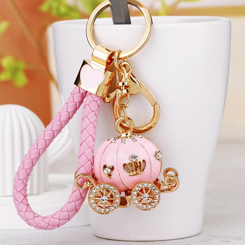 Europe And America Sale Rhinestone Pumpkin Carriage Diamond Studded Advanced Exquisite Bag Pendant Keychains Bag Charm