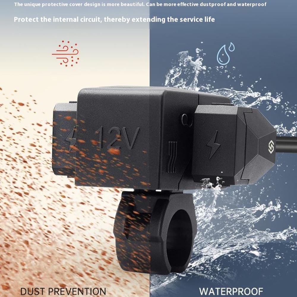 WUPP ZH-1849A1 Motorrad Lenker Ladegerät QC3.0 USB-A+Typ-C+Zigarettenanzünder (Mit Zigarettenanzünderstecker)