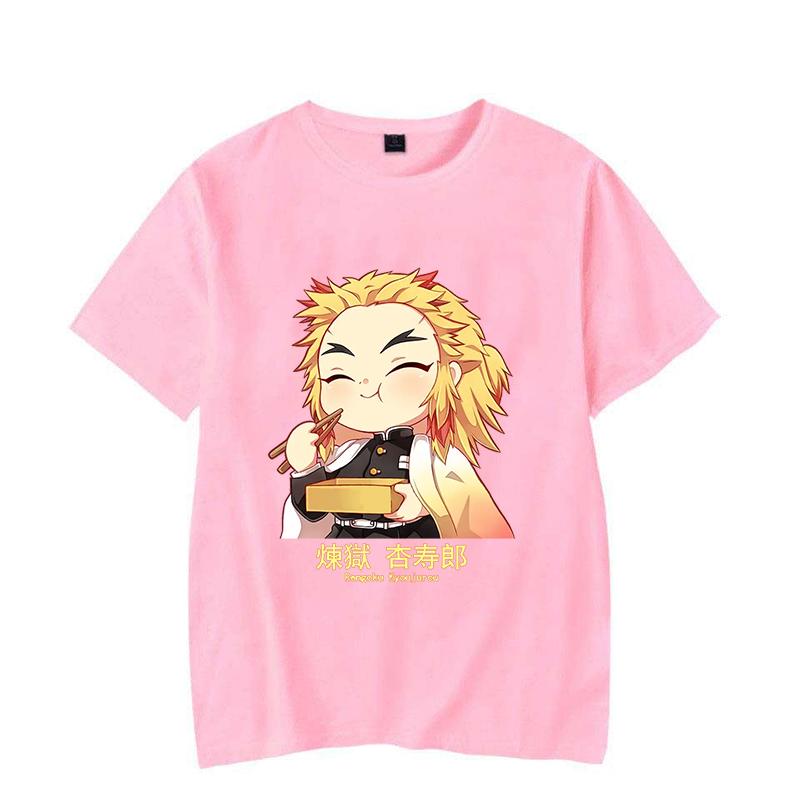 Cute Rengoku Kyoujurou Printed T-shirts Women Unisex Casual Loose Round Neck Creative Personalized Anime T-shirts