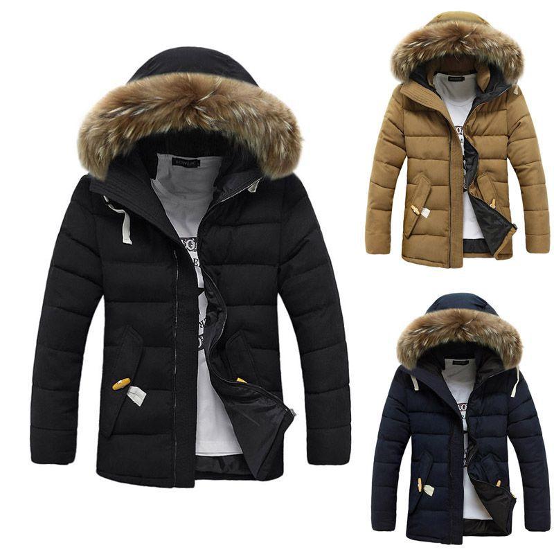 Luxurious Faux Fur Hooded Mens Parka Padded Lined Winter Jacket Warm Coat