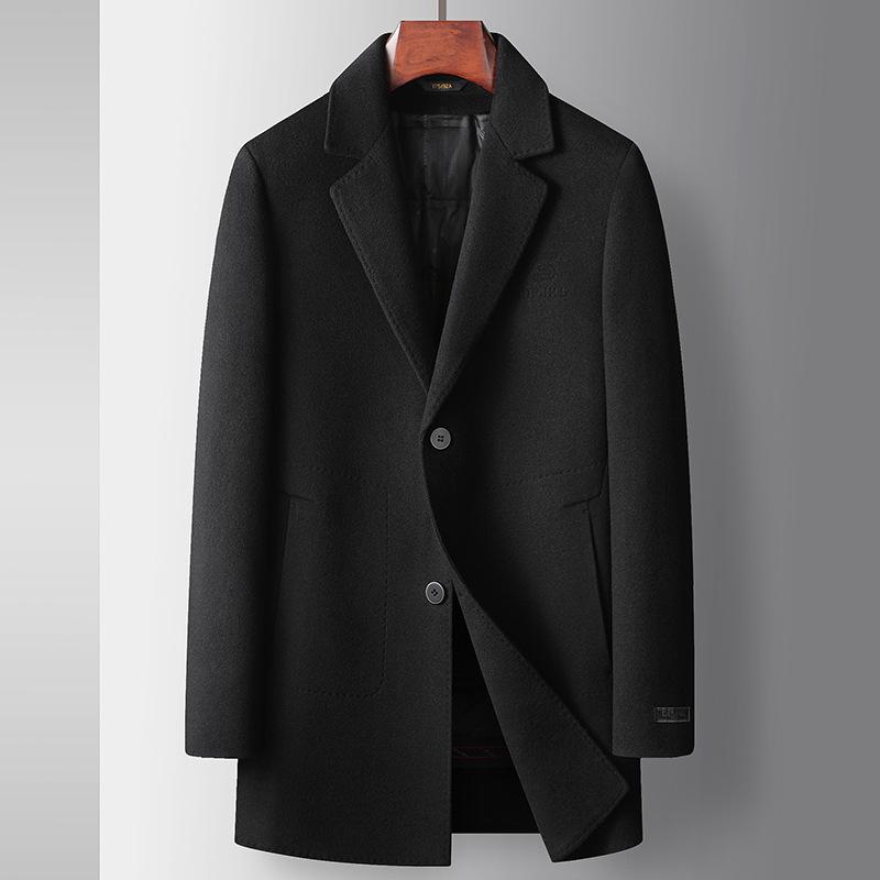 Autumn and Winter Suit Collar Double-sided Tweed Trench Coat Youth Business Take-off Goose Down Liner Wool Warm Jacket
