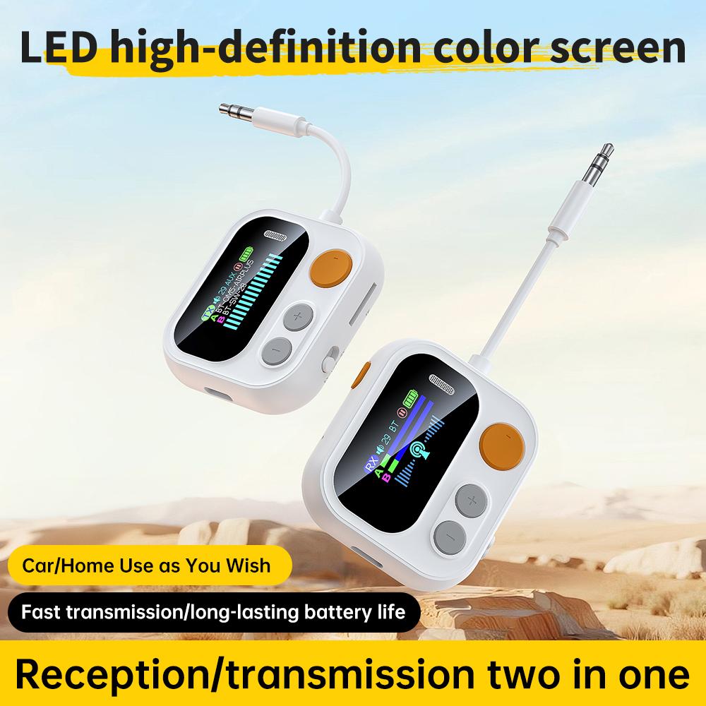 2 In 1 Bluetooth 5.4 Audio Transmitter Receiver Color Screen 3.5MM TF/AUX Stereo Music Wireless Audio Adapter for Car/Home/Airplane Support TF Card