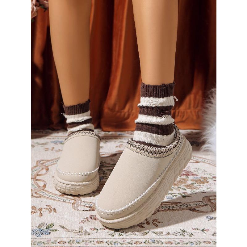 2025 Winter Platform Cotton Slippers Women's Plus Size Muffins Fleece Warm Lace Lazy Toe Slippers