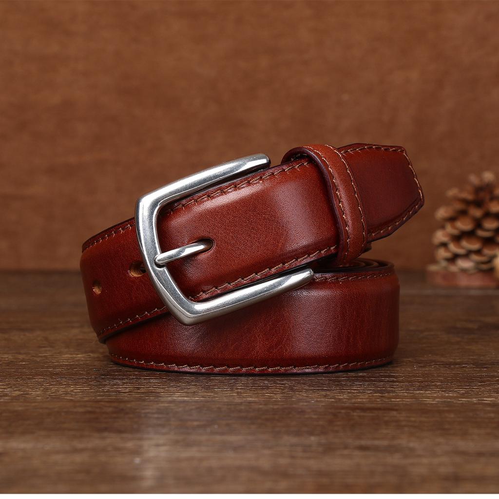 Vegetable Tanned First Layer Cowhide Men's Genuine Leather Belt Men's Casual Retro Pin Buckle Belt