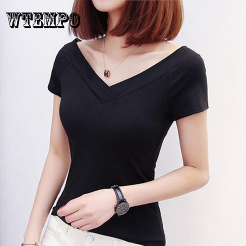 WTEMPO Summer Fashion Sexy Women Ladies Causal T-Shirts Tops Short  Sleeve V-Neck Solid