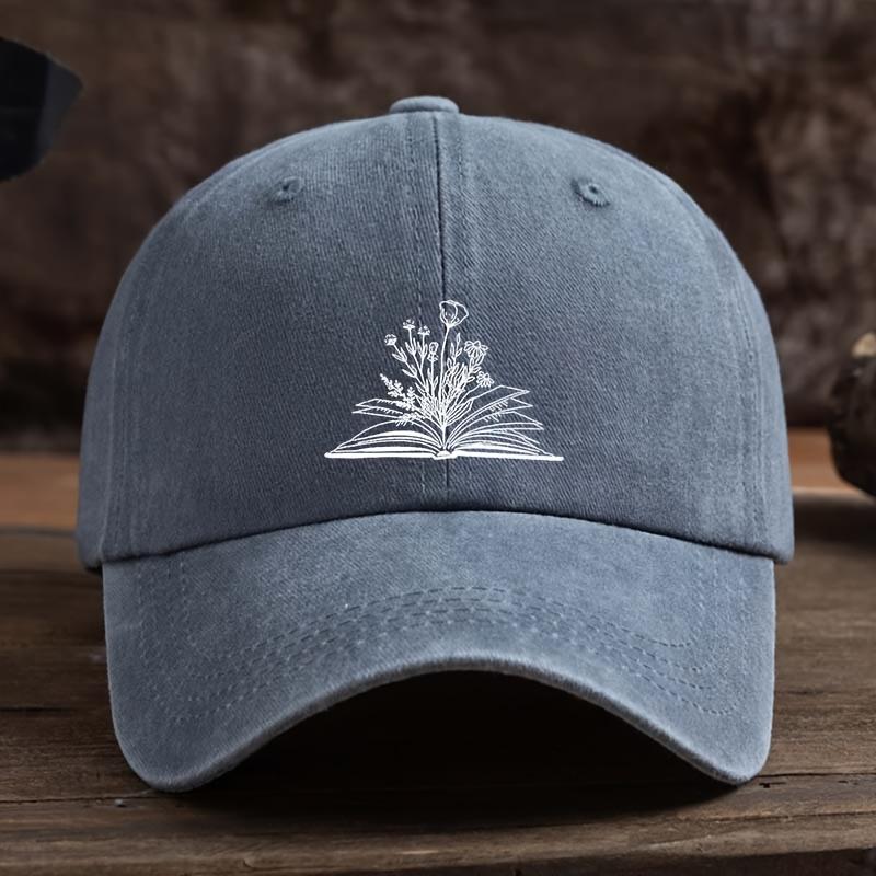 Fashionable Book Flower Print Baseball Cap Versatile Outdoor Leisure Fishing Hat Sun Visor Peaked Cap Travel Hat