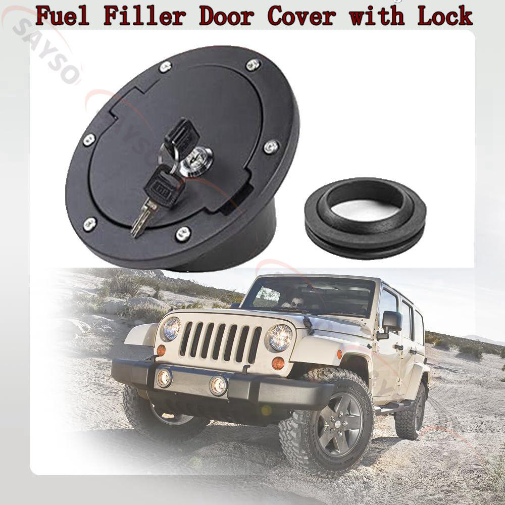 

Black Aluminum ABS Fuel Filler Door Cover with Lock Gas Tank Cap for Jeep Wrangler JK 2007-2017 2018 Car Decoration Accessories
