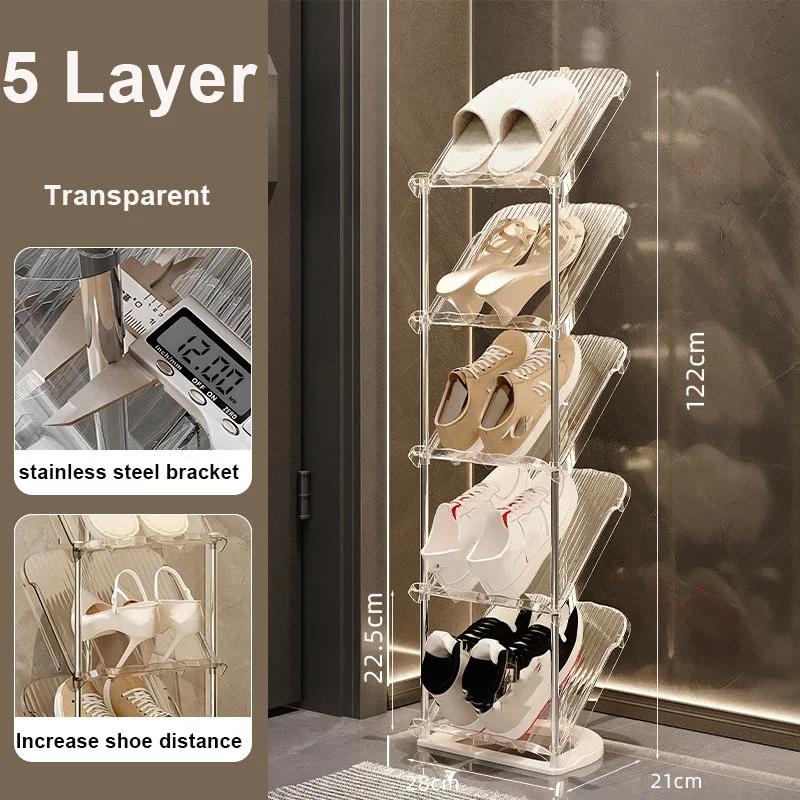 

Прозрачная обувная полка Прочная и долговечная Многослойная обувная полка Подставка для журналов Домашний органайзер для обуви Хранение 5 layers