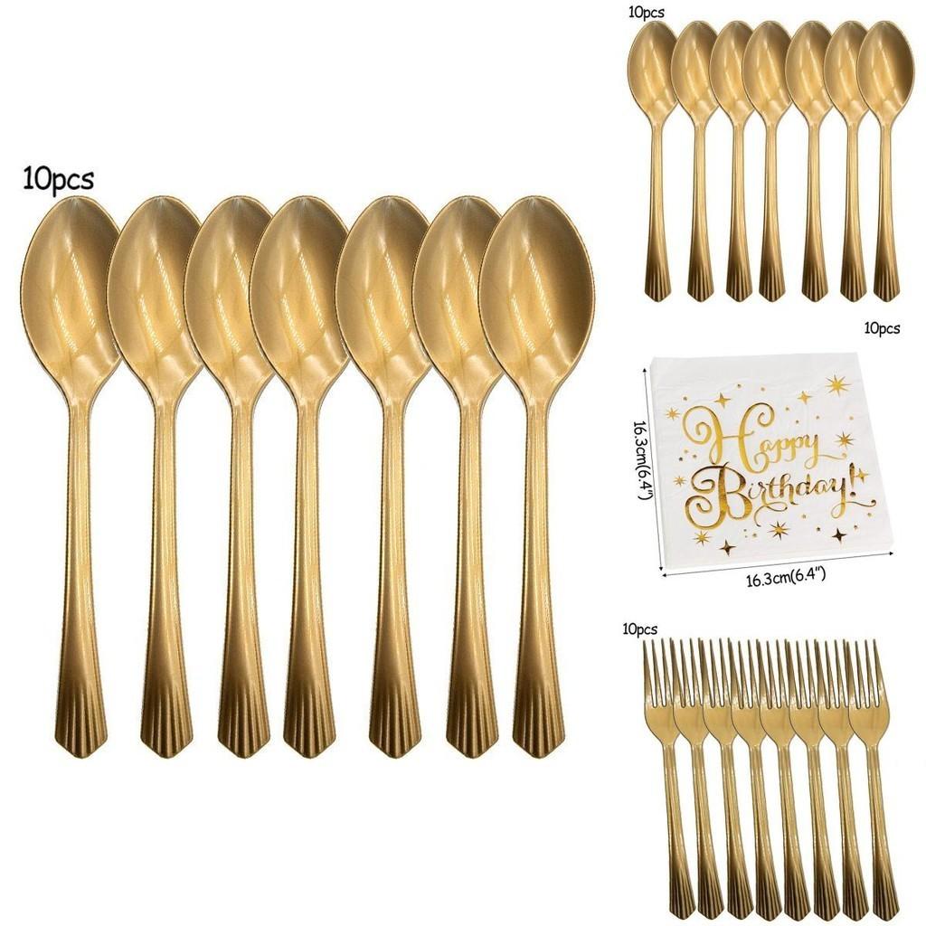Stylish Gold Polka Dot Stamping Happy Birthday Party Decor Supplies Disposable Tableware Essentials