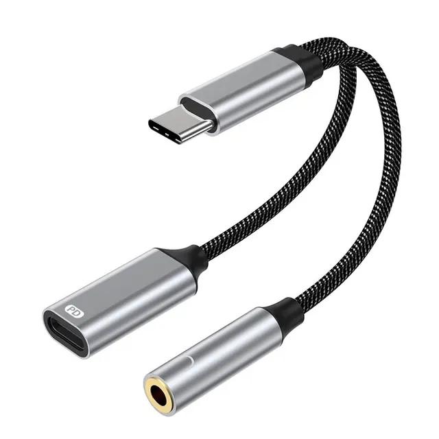 

WANGYOU 2 в 1 USB C на 3,5 мм адаптер для наушников и зарядного устройства USB C PD 3.0 порт на Aux аудиоразъем кабель-донгл для быстрой зарядки серый