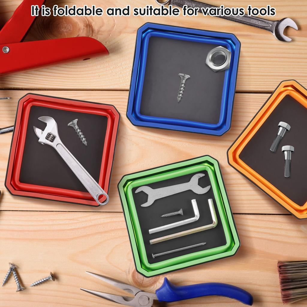 4Pcs Collapsible Magnetic Screw Tray Silicone Screw Bowl Tool Part Storage Box Plumber Carpenters Tool Organizer Magnetic Tray
