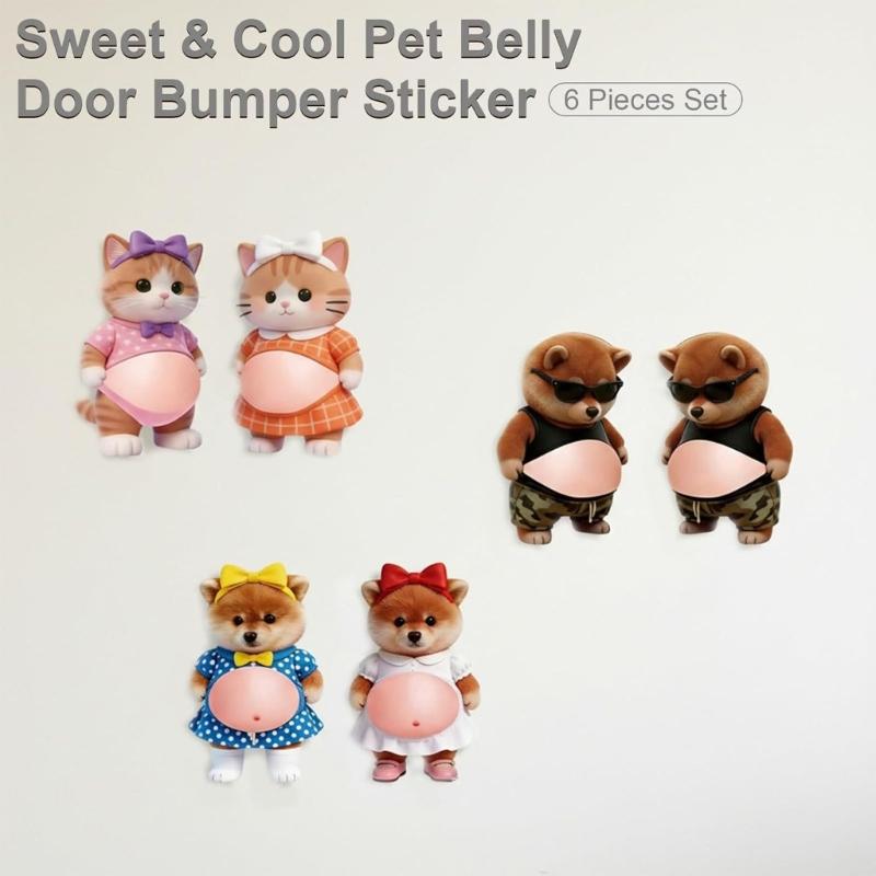 6PCS Soft Silicone Door Bumper Sticker With Adhesive Backing For Preventing Wall Damage With 3D Pet Belly Pattern