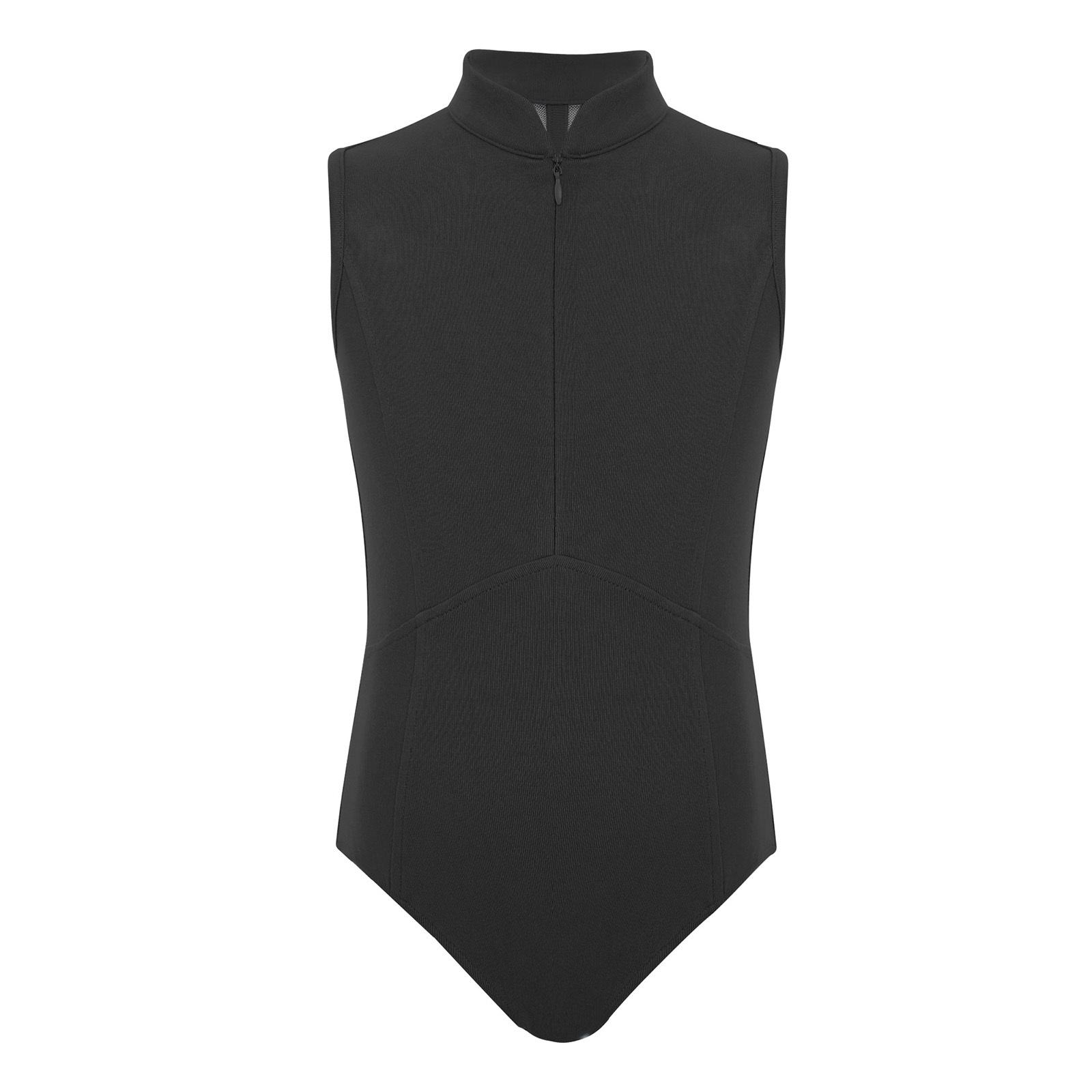 

Girls Sleeveless Dance Bodysuit Front Invisible Zipper Back Sheer Mesh Rhinestones Leotard 5-6 Years чорний