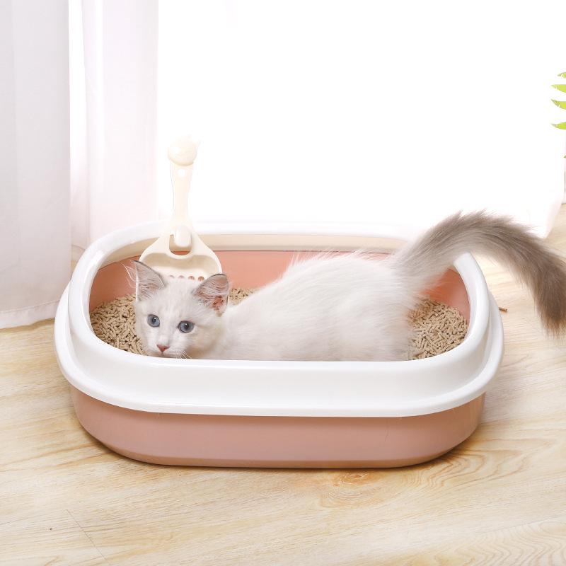 Semi-Enclosed Oval Cat Litter Box with High Sides & Scoop, Anti-Splash Design 