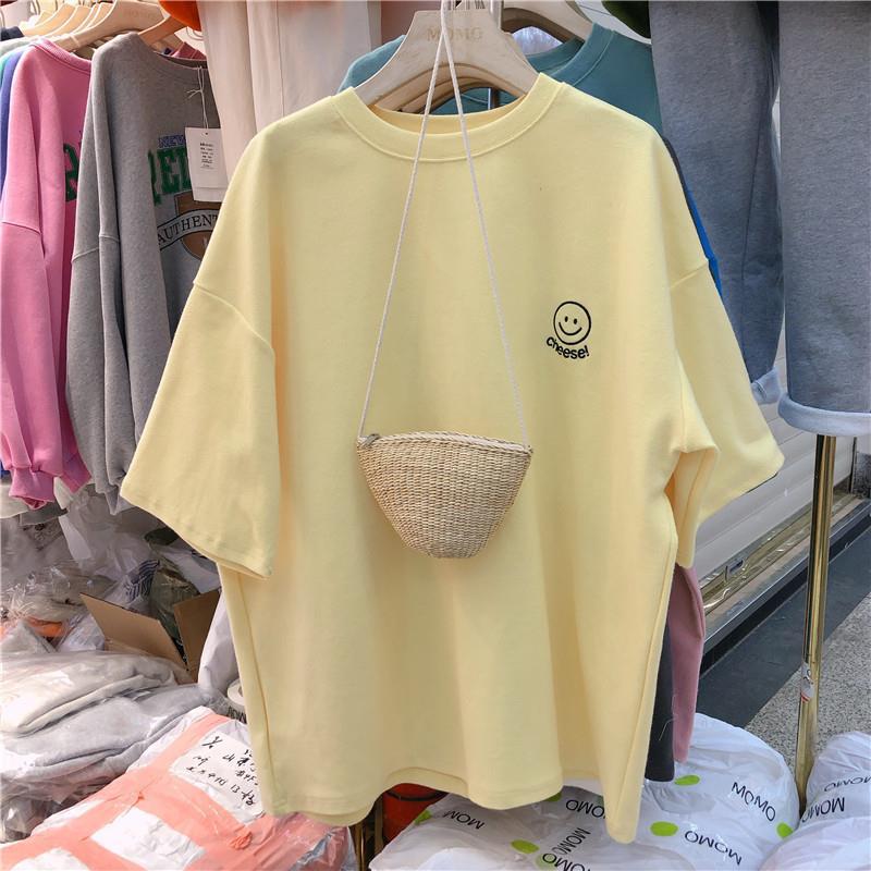 Women's Embroidered Short Sleeve Loose Fit Tee - Summer 2025 Korean Plus Size Trend