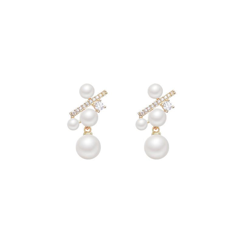 17KM Elegant Artificial Pearl Cross Earrings for Women Korean Gold Zircon Stud Earring Fashion Jewelry Accessories