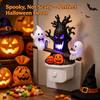 Halloween Ghost Swing Plug In Night Light Resin Purple LED Spooky Tree Pumpkin Wall Lamp Holiday Home Decor Ornament