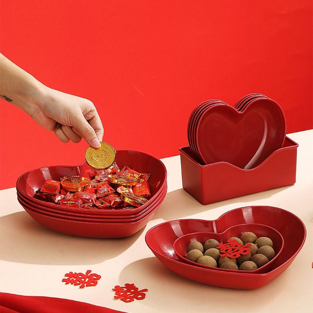 5/10Pcs Creative Love Fruit Plate Heart-shaped Nut Love Plate Red Love Plate  Home Party Use