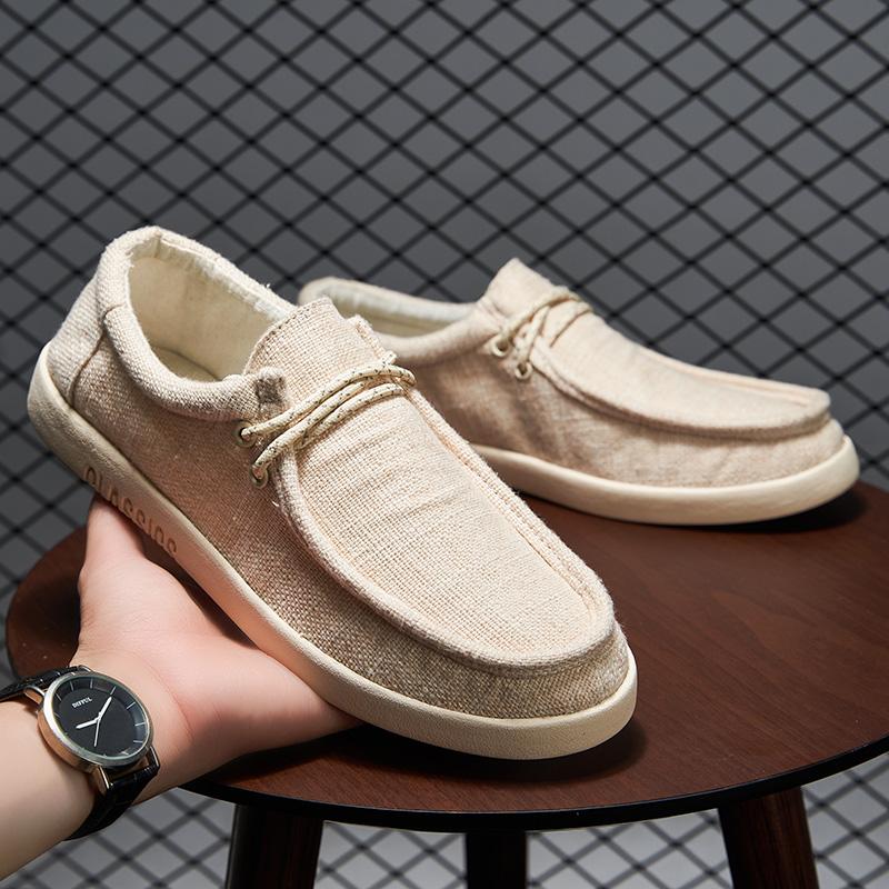 

Le Fu Shoes Men s Canvas Flat Top High Quality Brand Casual Shoes Boat Luxury Shoe Facon Designer Shoe Flat Bottom Loafers 39 бежевий
