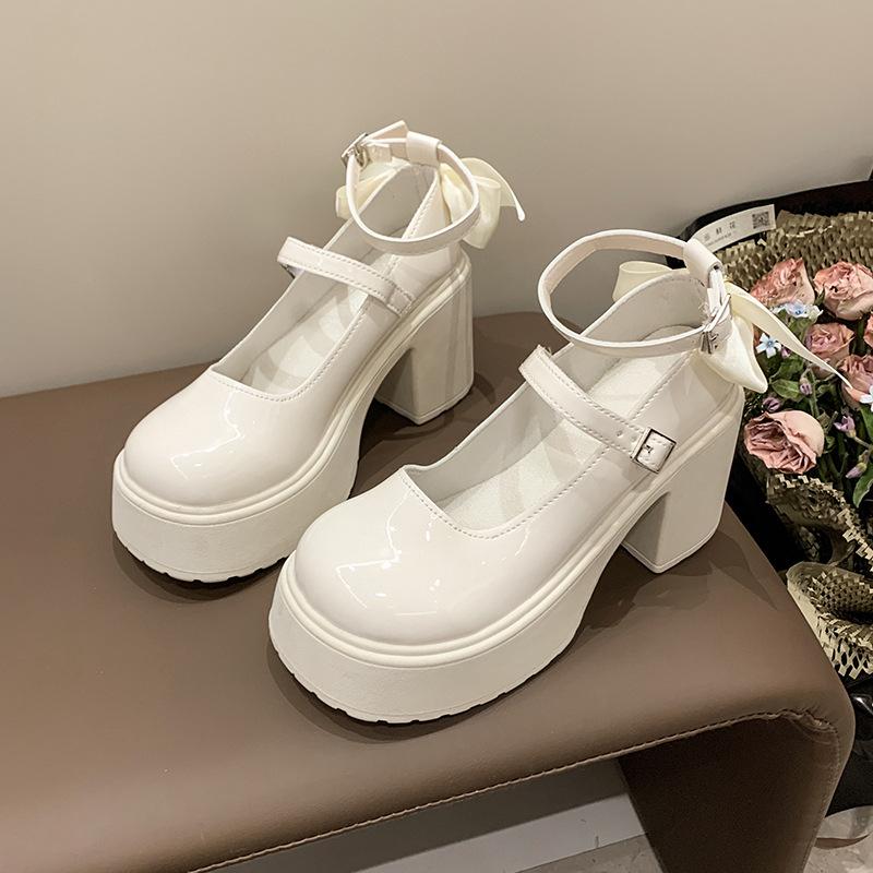 Summer New Sweet Bow Mary Jane Versatile Temperament Comfortable Fashion Light Mouth Thick Heel Small Leather Shoes