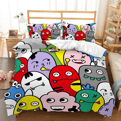 Kit Cartoon Graffiti Monster 3D Digital Printing Bed Three-Piece Set Minimum Order
