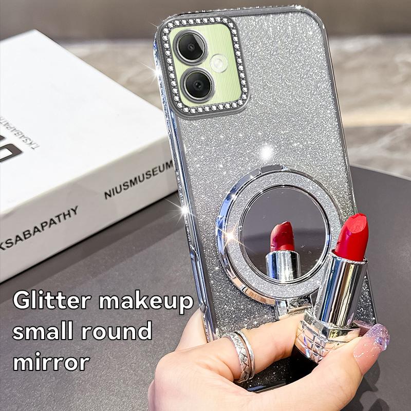 KEYSION Luxury Glitter Jewelled Magnetic Phone Case for Samsung Galaxy A07 A06 A05 A04 Makeup Mirror Stand Shockproof Back Cover