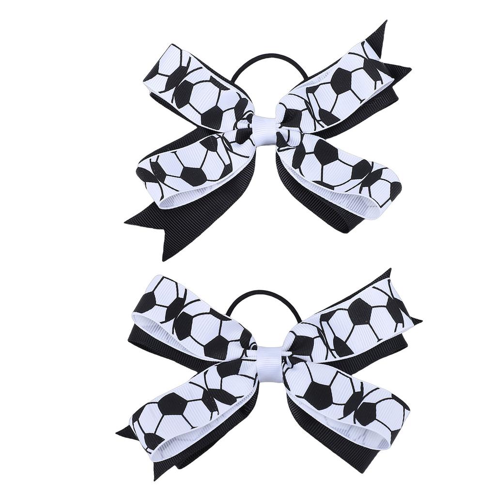 2pcs Soccer Bow Hair Ties Sporty Bow Cheer Ing Elastic Hair Bands Soccer Accessories for Girls Black