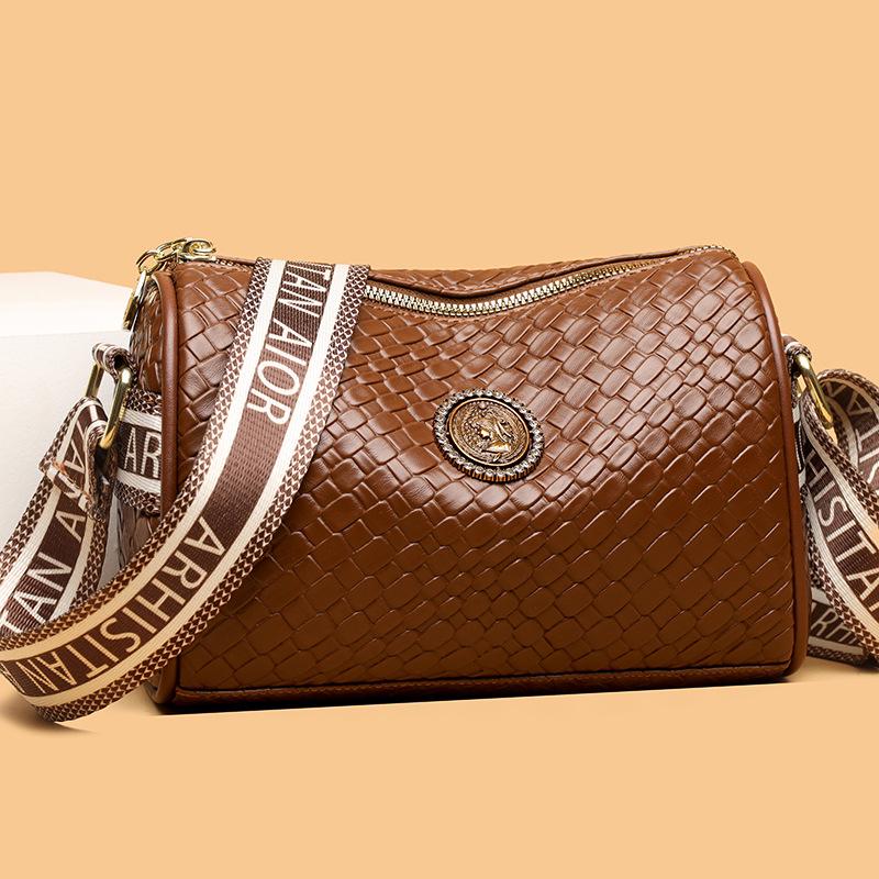 2025 Women's All-Season Soft Leather Cylinder Bag with Stone Pattern, Wide Shoulder Strap & Crossbody Functionality
