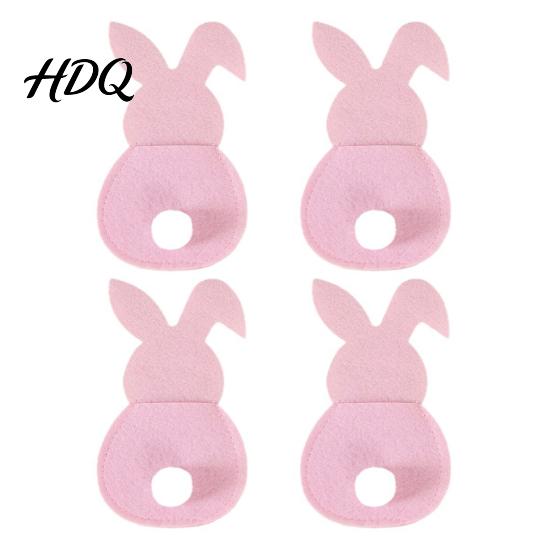 Spring Party Dining Accessory 4 Pcs Easter Bunny Cutlery Holders Felt Tableware Pouch Bags Cute Rabbit Utensil Table Ritual Decor Sleeve Fork Spoon