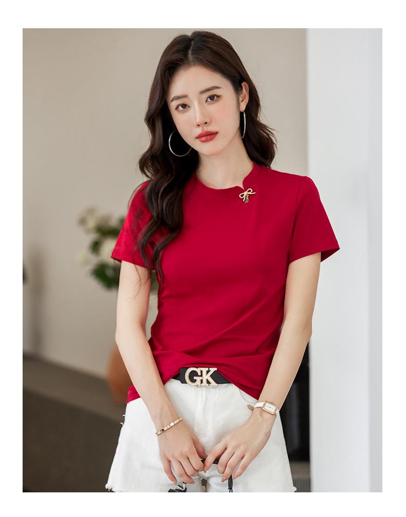 Chinese & Korean Style Slim Fit Short Sleeve Women's Cotton T-shirt - Comfortable & Versatile