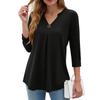 Damen Kragen V-Ausschnitt 3/4 Ärmel Hemden Business Casual Oberteile Locker Arbeit Blusen