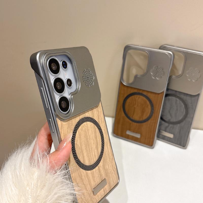 For Magsafe Hard PC+Wood Grain PU Leather Phone Case For Samsung S26 Ultra S24 S22 S23 S25 Ultra Plus FE A57 A56 A55 A37 A36 A35