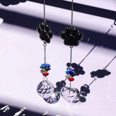 Creative Hanging Dog Paws Print Pendant Exquisite Handmade Sun Catchers Transparent Pet Keepsake Ornament Balcony