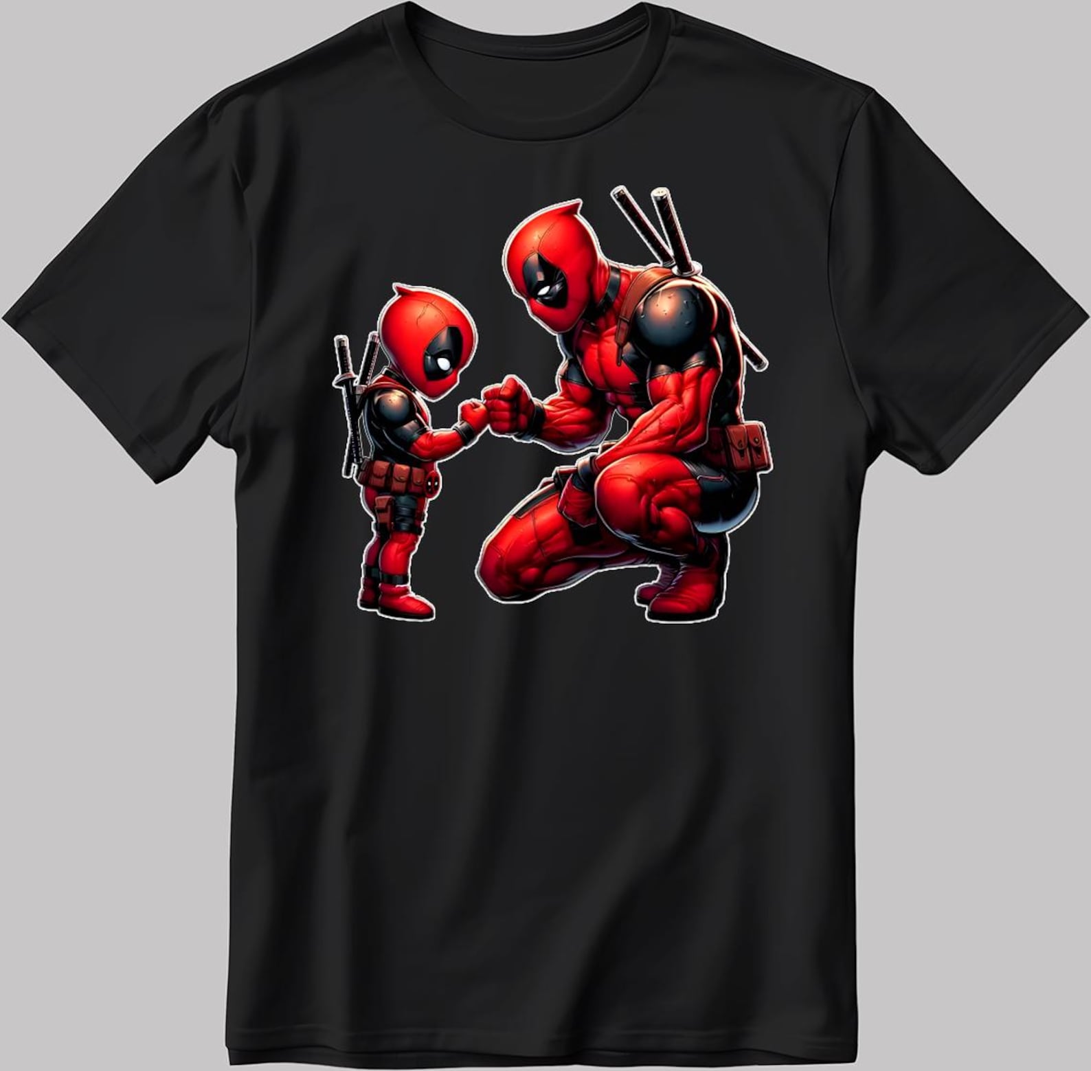 Dad Deadpool and baby Deadpool Short Sleeve White-Black Men s / Women s T-Shirt KA103 S