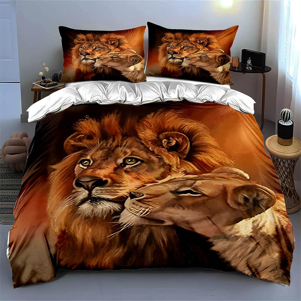 Lion couple portrait. Bedding Duvet cover sets Duvet covers Pillowcases gifts (1 * Duvet Cover 2 * Pillowcases, without duvet insert)