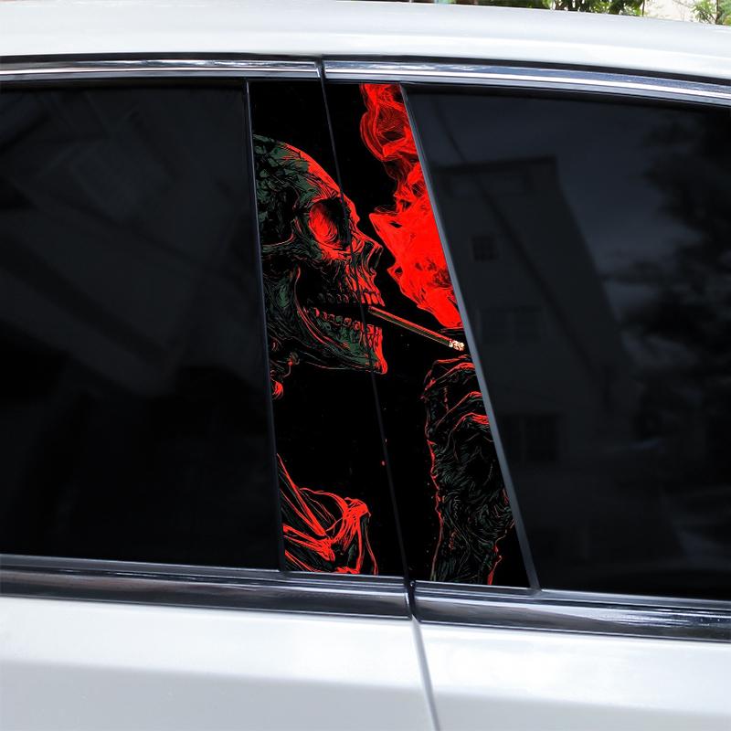 2pcs Skull Grim Reaper Car Sticker Car Center Pillar Sticker Modified Car Door Pillar Shape Waterproof Vinyl Sticker