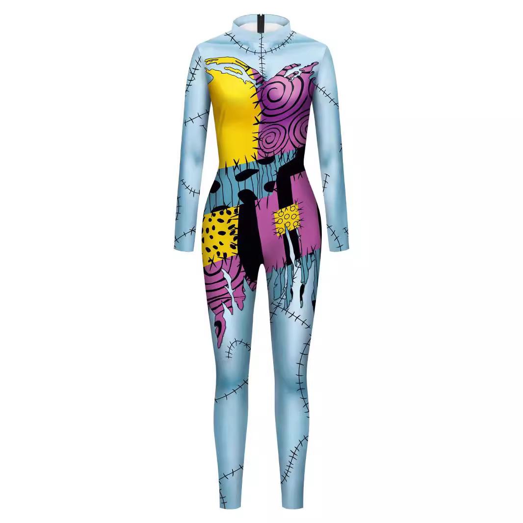 Damen Sally Cosplay Jumpsuit mit Aufdruck 4XL violett