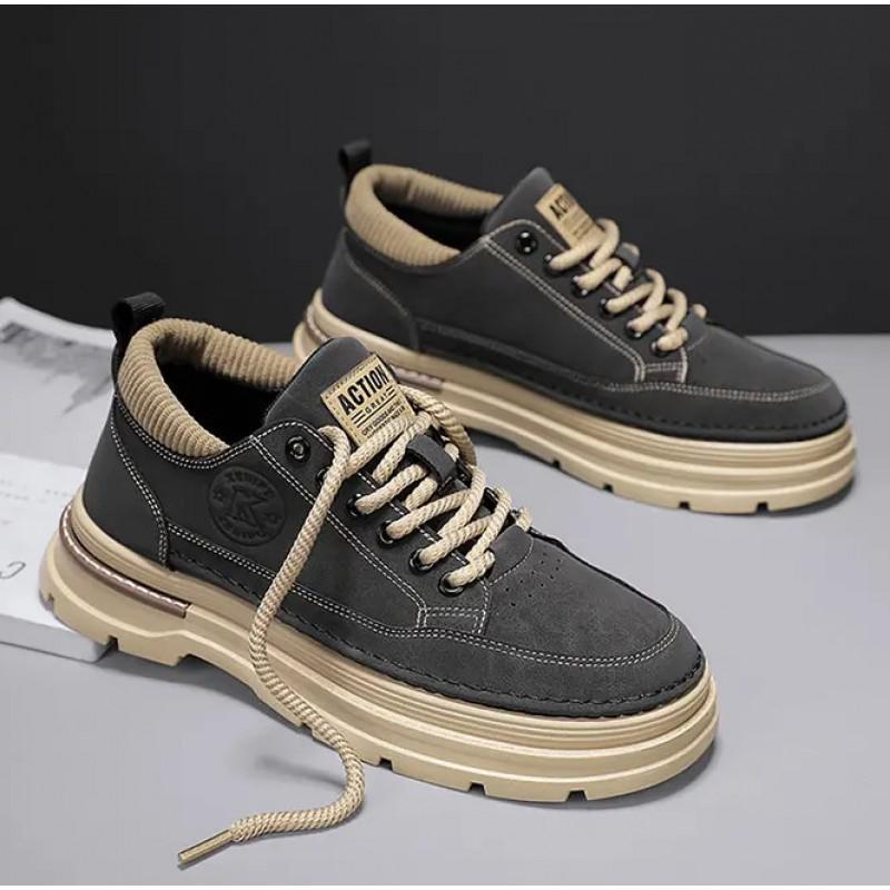 Men's Trendy Brand Versatile Casual Workwear Shoes Sports Low Top Leather Surface Waterproof Anti Slip Wear-resistant Martin