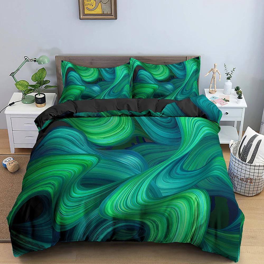 Geometrický 3D tištěný ložní set Měkký 3D abstraktní povlak na přikrývku King Queen Double Psychedelic 2/3ks polyesterové povlaky na přikrývku