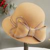 Autumn and Winter Ladies' Handmade Large Bow Pure Wool Beanie Hat Elegant and Versatile Small Rolled Edge Basin Hat for Women