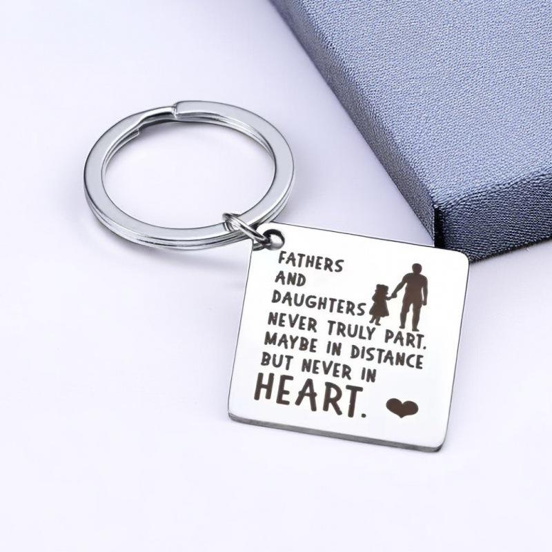 Square Keychain Father and Daughters Gift Stainless Steel Keychain Pendant Stainless Steel Keychain for Backpack Bag Pendant