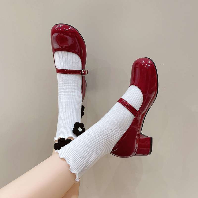 Vintage Mary Jane Leather Shoes Women's French Round Head 2025 Spring and Summer New High Heels Fairy Style Small Leather Shoes Flat Bottom