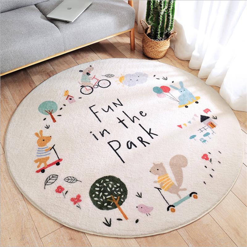 Round Lamb Cashmere Cartoon Printed Home Living Room Non-Slip Carpet Sofa Bedroom Tatami Bedside Blanket Rugs