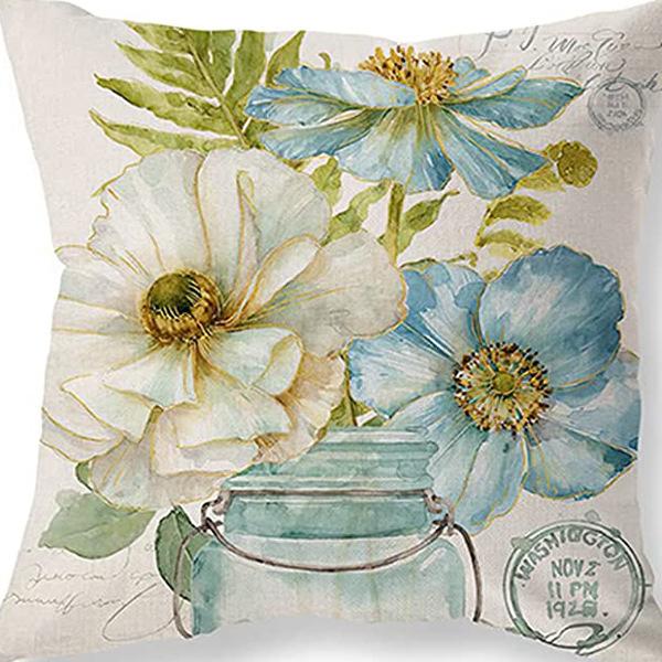 Retro American Plant Floral Print Linen Pillow Case Living Room Sofa Car Pillow Cushion