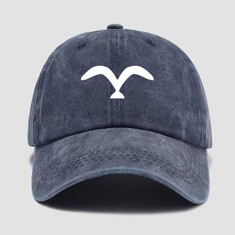 Men s Seagull Graphic Print Baseball Hat Retro Washed Adjustable Baseball Cap темно-синий