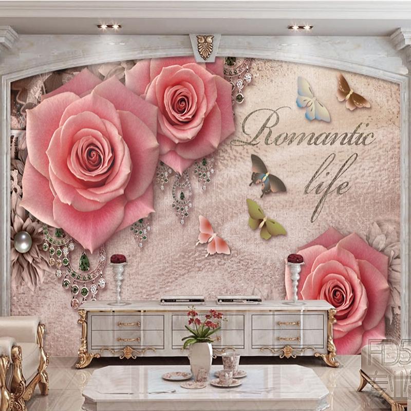Murale Rose Romantiche Fiori 3D Carta da Parati Soggiorno TV Divano Murale Decorazione Casa
