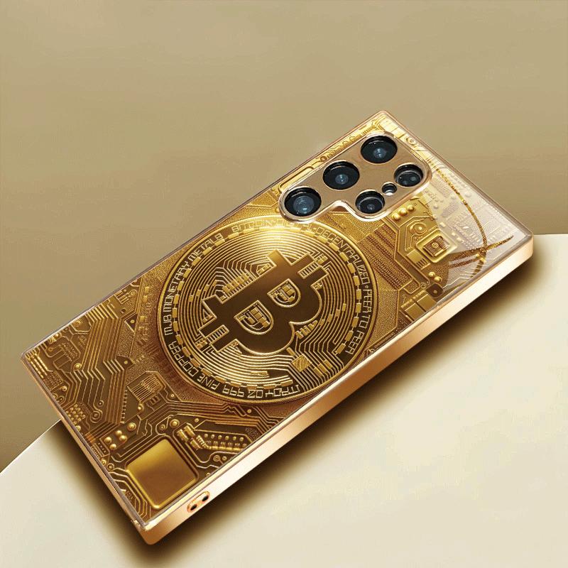 Gold Bitcoin Gehärtetes Glas Handyhülle Geeignet für Samsung Galaxy S26 S25 S24 S22 S21 S20 FE Ultra Plus Anti-Drop Rückseite