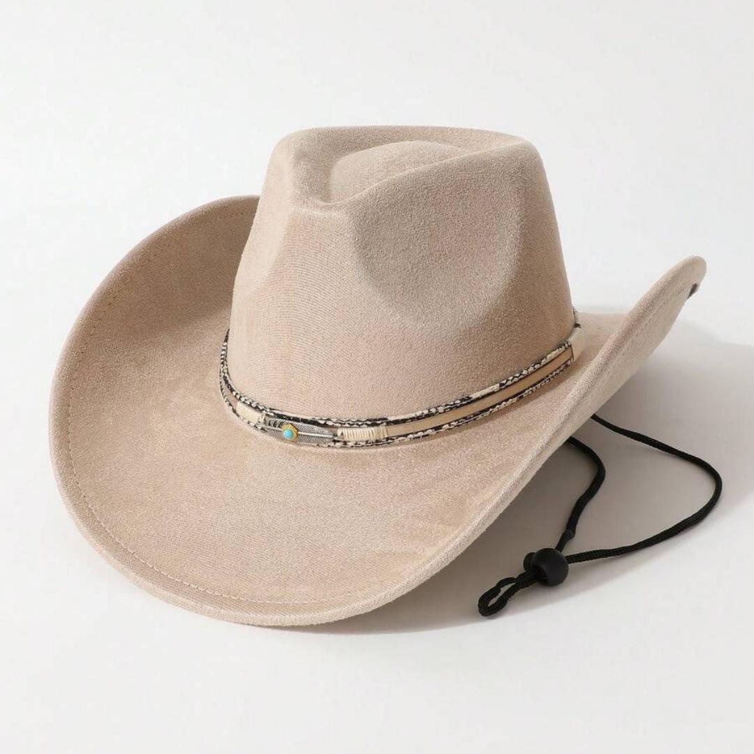 

American retro western Navajo ethnic style cowboy hat Imitation suede cowhead turquoise model Makes the face look smaller, versatile Average Size бежевый